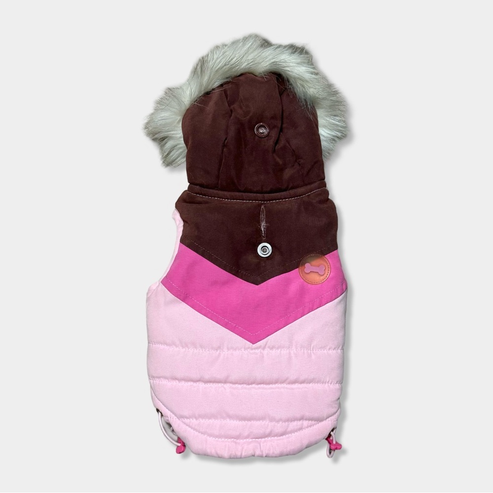 Wag-A-Tude SimplyShe Petco Pink Fur Hooded Puffer Jacket Coat Parka Small Dog XS